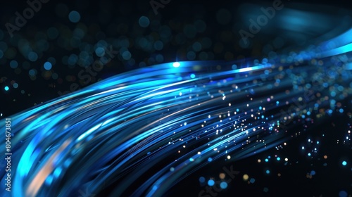 Strands of glowing fiber optic cables .Generative AI.