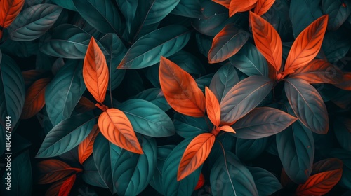 Wallpaper Mural Abstract Orange and Green Leaves created with Generative AI Technology, ai, generative Torontodigital.ca