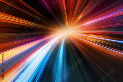 Abstract colorful light rays burst in a blur of motion design