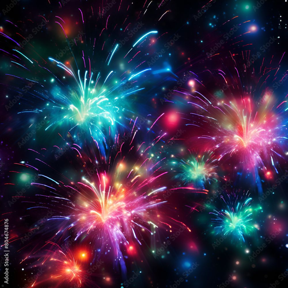 Fototapeta premium Abstract colorful fireworks on the night sky
