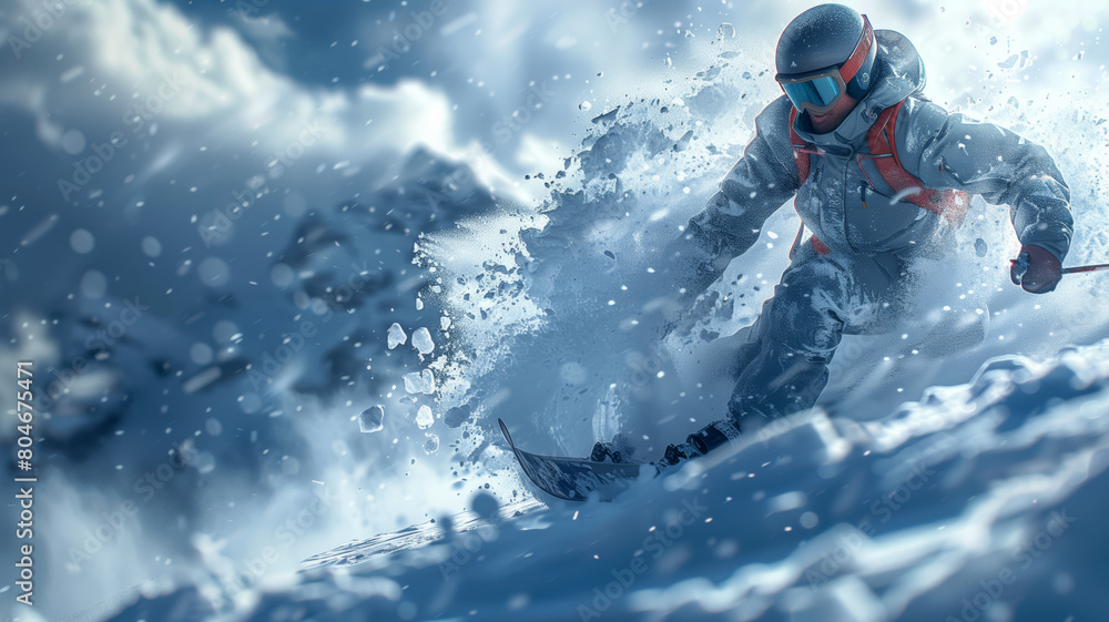 extreme snowboarder carves through the snowy terrain, executing daring stunts with precision. Experience the intensity and adrenaline of the moment extreme snowboarder carves through the snowy terrain, executing daring stunts with precision. Experience the intensity and adrenaline of the moment