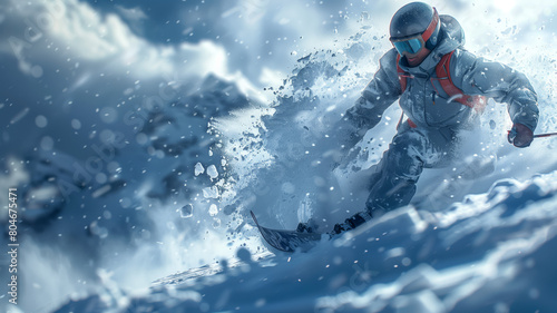 extreme snowboarder carves through the snowy terrain, executing daring stunts with precision. Experience the intensity and adrenaline of the moment