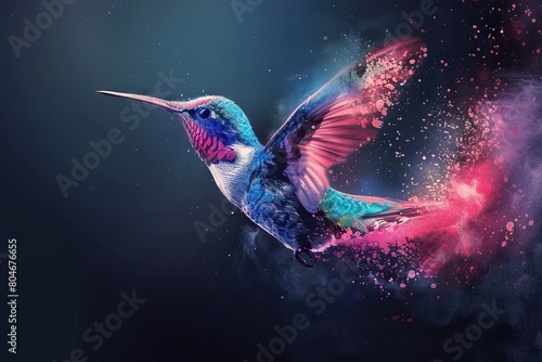 Featuring a stunning watercolor rendering, this hummingbird tee is perfect for appreciating the beauty of these exotic bright birds. AI generated illustration photo