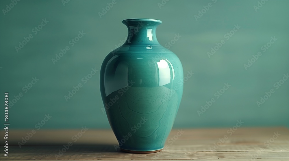 High-definition image of a teal ceramic vase, perfectly isolated for home decor and interior design advertising