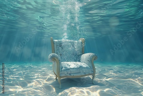surreal underwater armchair symbolizing mental health challenges introspective thinking conceptual 3d render