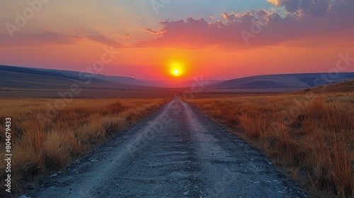 Dusty Road With Setting Sun