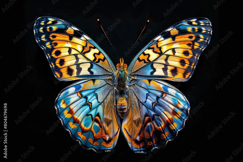 vibrant butterfly isolated on black background intricate wing patterns macro nature photography