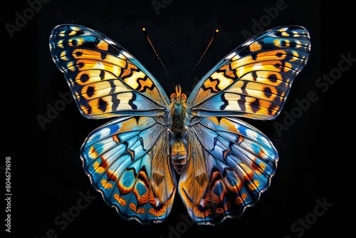 vibrant butterfly isolated on black background intricate wing patterns macro nature photography