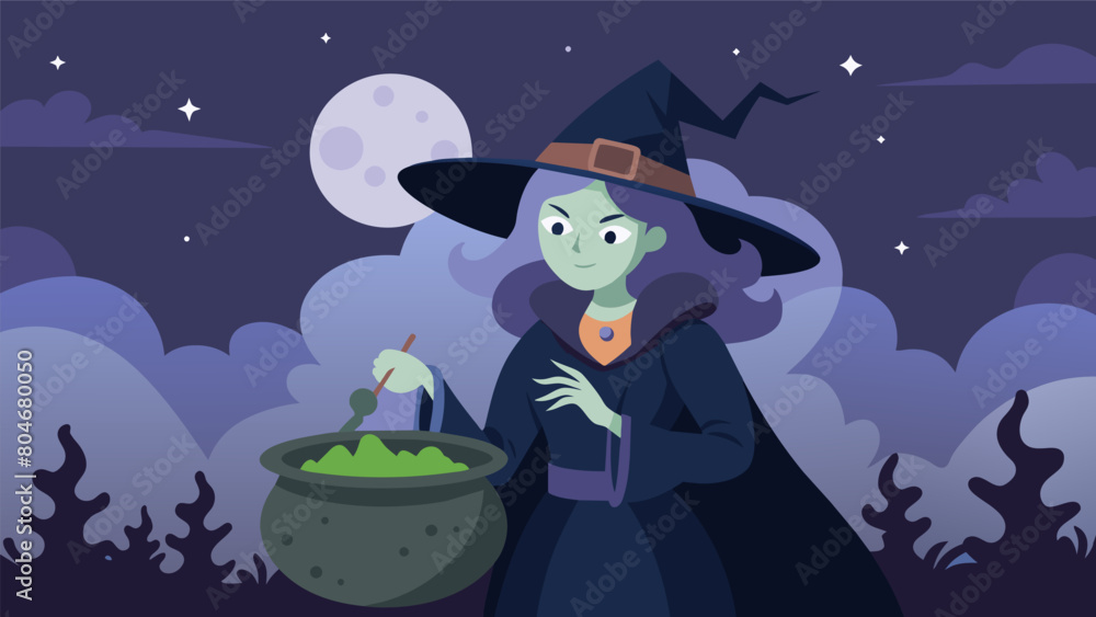 Naklejka premium As the moon rises the witch adds a sprinkle of alarming rumors and conspiracies to her potion creating a thick fog of unease and anxiety..