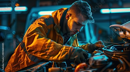 a man is repairing a car