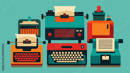 A set of typewriters in various sizes reflecting the writers versatility and ability to adapt their writing style to different machines.. Vector illustration