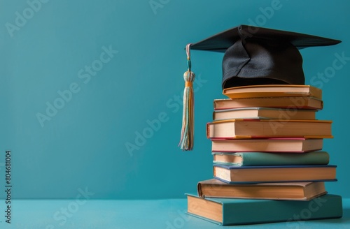 Stack of Books With Graduation Cap