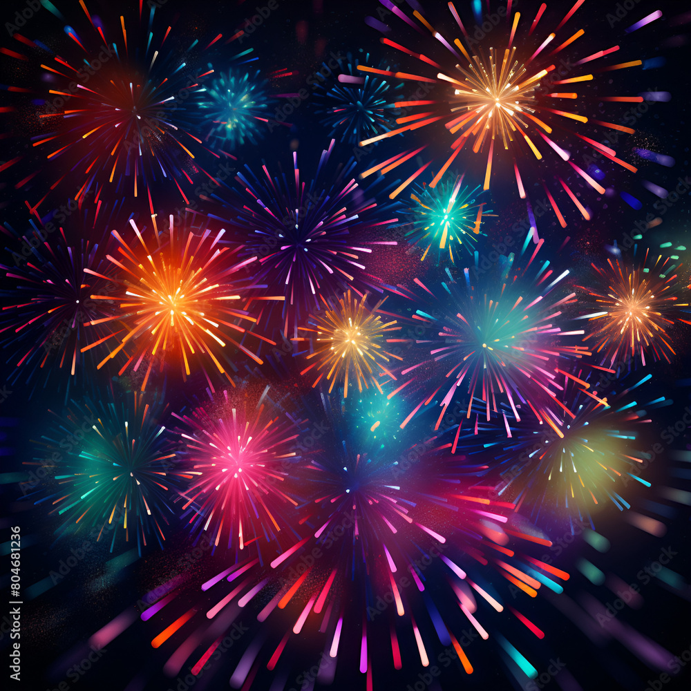 Fototapeta premium Abstract colorful fireworks on the night sky