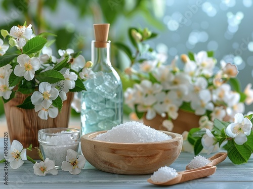 Wooden Table With Bowl of Sea Salt