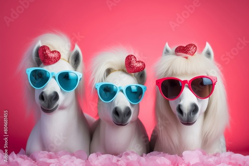 cute ponies on holiday in sunglasses