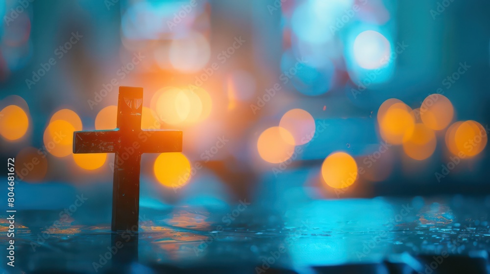 Abstract christian cross in church on clean background and bokeh Abstract christian cross in church on clean background and bokeh