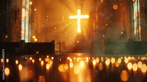 Abstract christian cross in church on clean background and bokeh photo