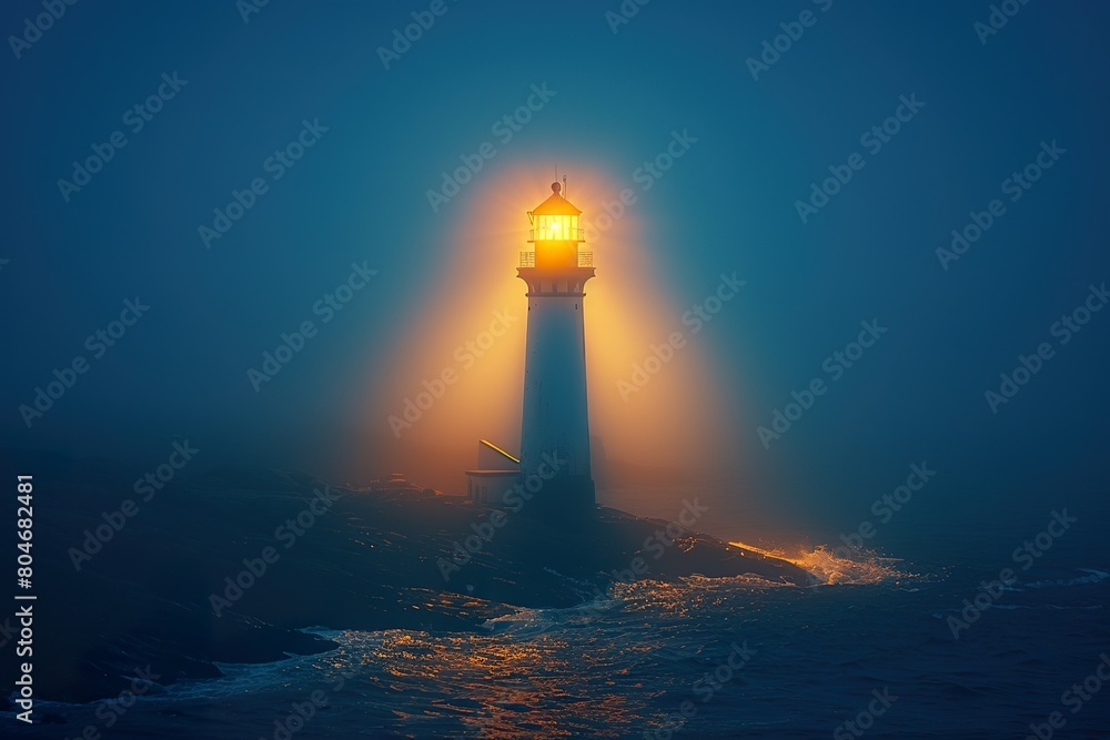 Illuminating Compliance with AI, beacon of light emanating from an AI-powered lighthouse,
