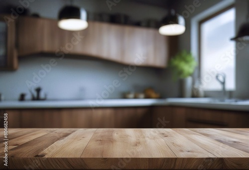 blurred background table kitchen Wooden