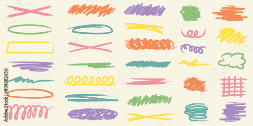 Marker pen strokes. Collection of scribble lines and brush strokes. Vector illustration of scribbles.