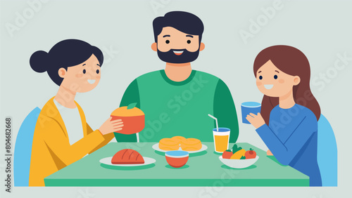 A family sharing a meal together and the neurodivergent member explaining to their siblings how certain foods can feel overwhelming to them promoting. Vector illustration