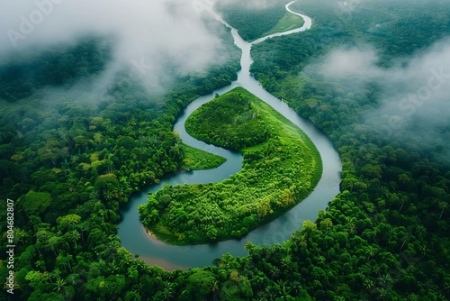 breathtaking aerial perspective of the winding amazon river in peru landscape drone photography photo