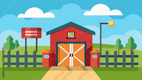 To prevent uninvited critters a farm installs a biometric gate for their barn to only allow their own animals inside.. Vector illustration