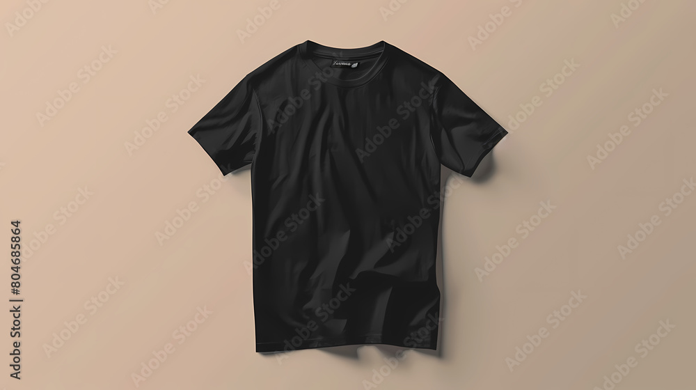 Black Crew Neck T-Shirt Displayed on a Beige Background, black shirt product template Black Crew Neck T-Shirt Displayed on a Beige Background, black shirt product template