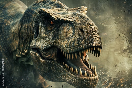 fearsome dinosaur in closeup view showcasing its prehistoric power and majesty digital illustration