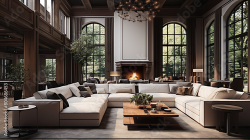 Expansive living room interior with a plush sofa