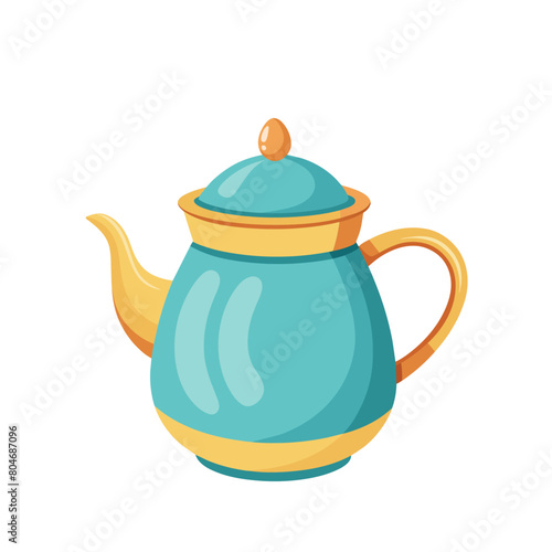 ceramic teapot cartoon style on white background