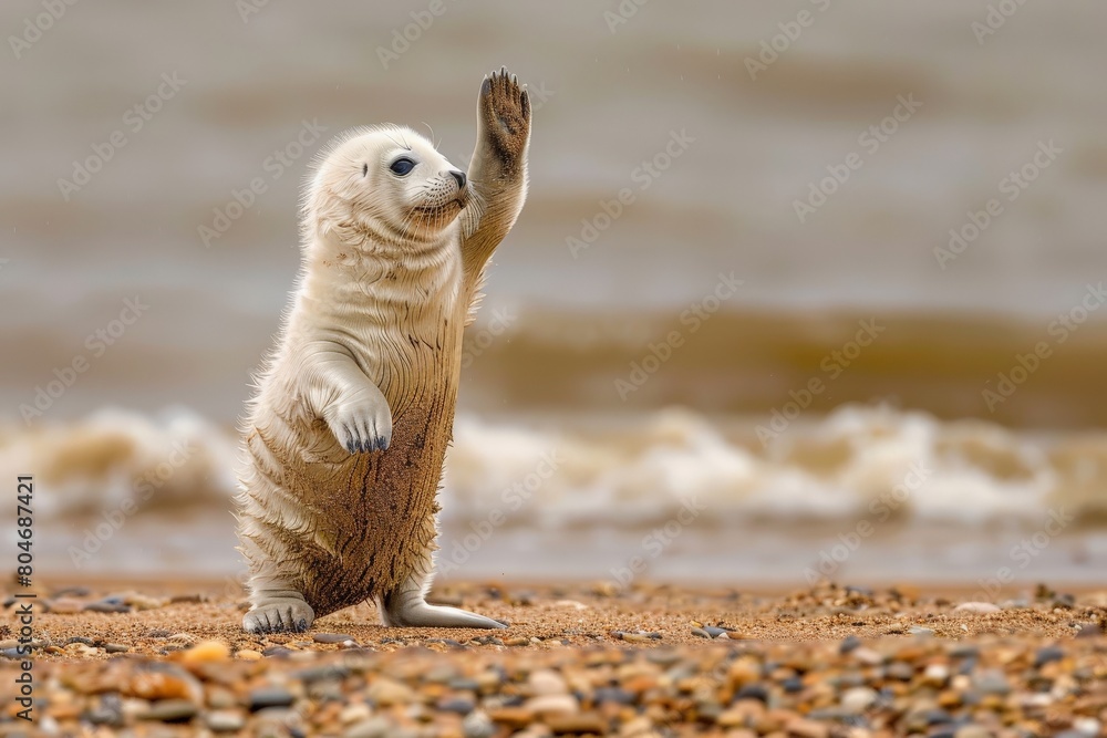 Fototapeta premium grey seal - wildlife - Helgoland 4K. Beautiful simple AI generated image in 4K, unique.