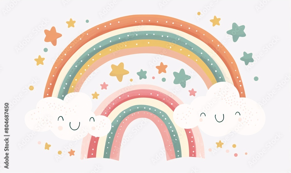 A cute simple rainbow with clouds and stars A cute simple rainbow with clouds and stars