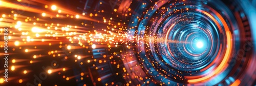 A glowing blue and orange tunnel of light.