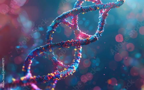 A glowing blue and pink double helix representing DNA.