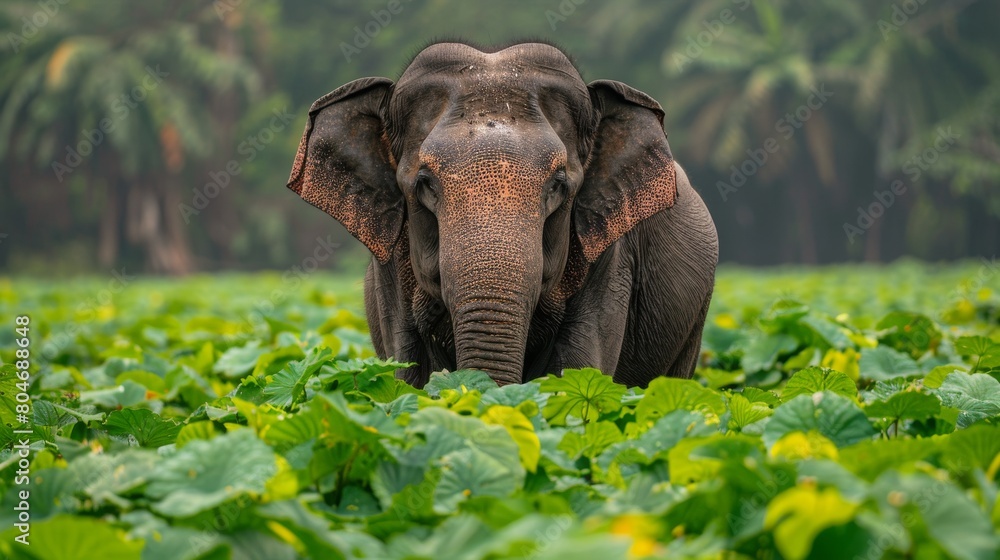 Fototapeta premium Elephant Standing in Field of Yellow Flowers