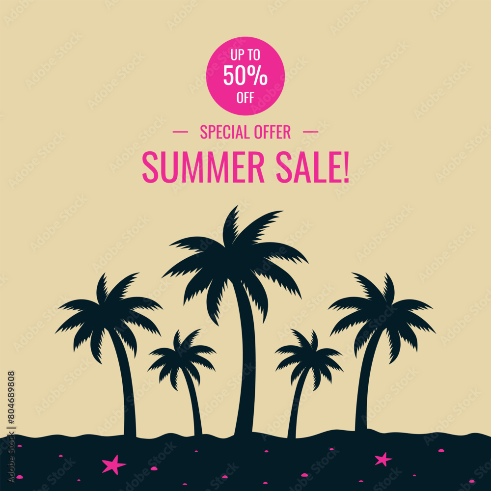 custom made wallpaper toronto digitalSummer sale banner. Dark silhouette of palm trees. Five palm trees on a beige background. Design of advertising brochures, store banners. Vector illustration.