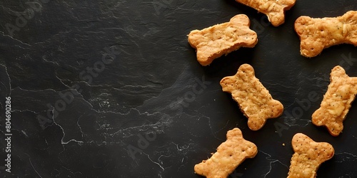 Close-up dog food on black background photo