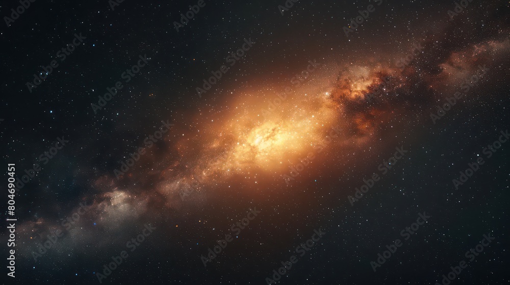 Obraz premium An impressive image highlighting the fiery orange core of a galaxy surrounded by a sea of stars in space