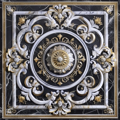 Lavish antique baroque  barocco ornate marble ceiling frame non linear reformation design. elaborate ceiling with intricate accents depicting classic elegance and architectural beauty