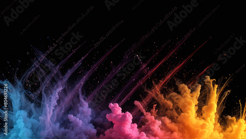 Ai generator Explosion of colored powder on a black background which looks very beautiful accompanied by smoke