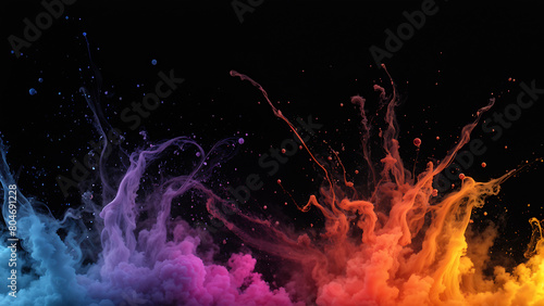 Ai generator Explosion of colored powder on a black background which looks very beautiful accompanied by smoke