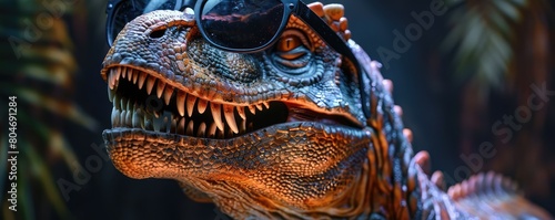 Stylish dinosaur with sunglasses illustration. banner