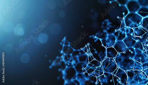 Blue and black gradient with intricate tiny molecular tech illustration abstract polygons interlinking in a compact, high-tech network.