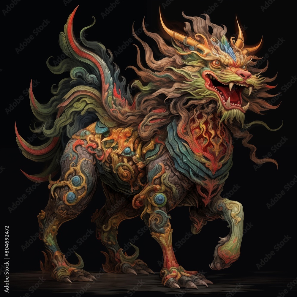 Illustration of a Qilin on a Black Background