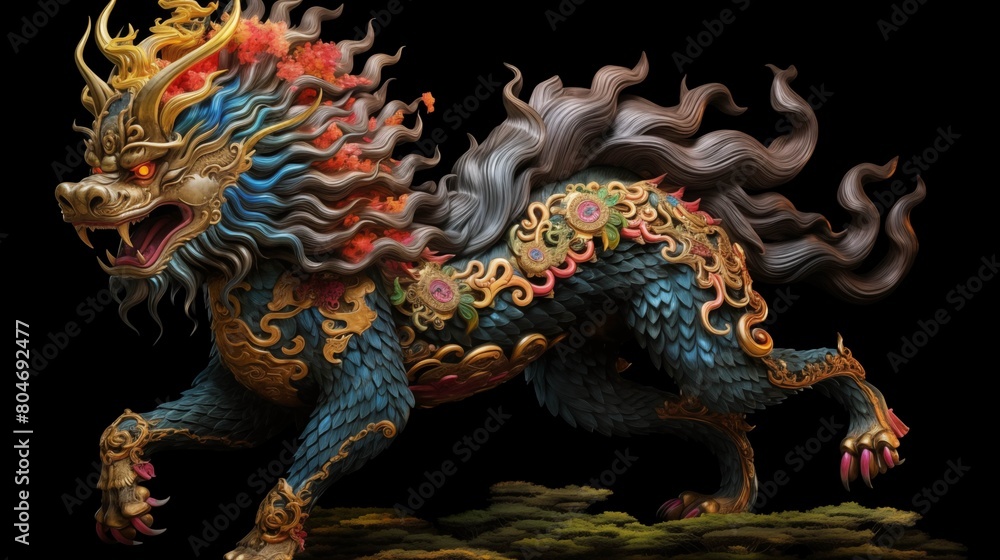 Illustration of a Qilin on a Black Background
