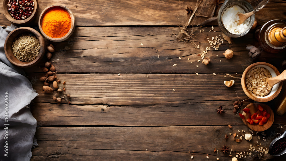 Ingredients on wooden table Ingredients on wooden table