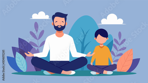 A mentor and their mentee attending a meditation course together learning how to manage stress and anxiety in a peaceful environment.. Vector illustration