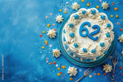 A beautiful birthday cake. 62 years old