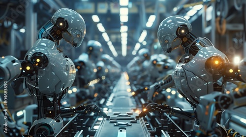 A high-tech robotic assembly line manufacturing advanced electronics photo